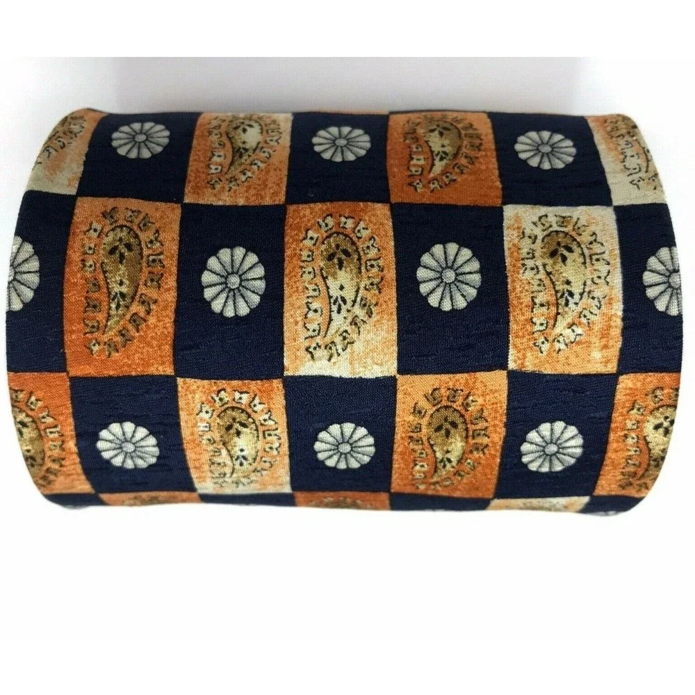 Ike Behar Tie Paisley & Geometric Blue Orange Elegant Office Men's Necktie 60